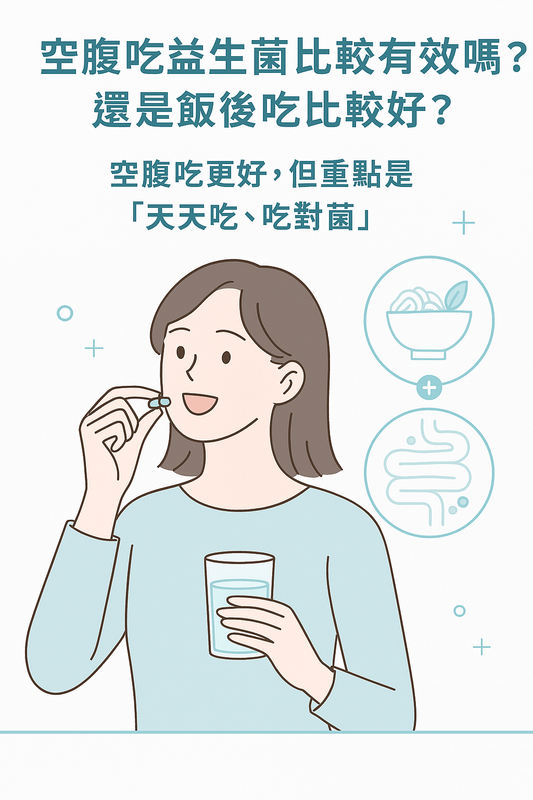 益生菌應該空腹或飯後食用的主題圖片,說明空腹吃可能更有效,但持續攝取與選對菌株才是關鍵